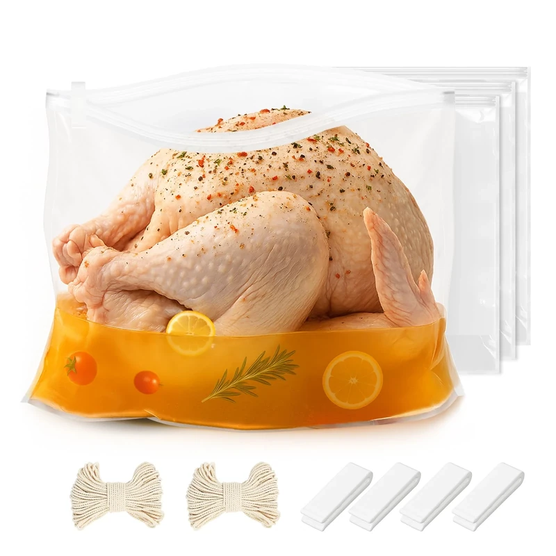BYKITCHEN 4PCS Turkey Brining Bag, Thickened Extra Large 55 x 66cm Turkey Brine Kit Double Zippers Seal Brine Bags, Ideal for Marinating & Brining Christmas Chicken Meat up to 15kg