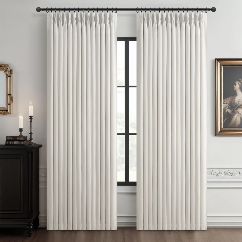 PleatedDrapes - Linen Blackout Curtains, Pleated with Memory Pleats and Thermal Insulation, 2 Panels 40 x 78 Inches (W x L), Bone White