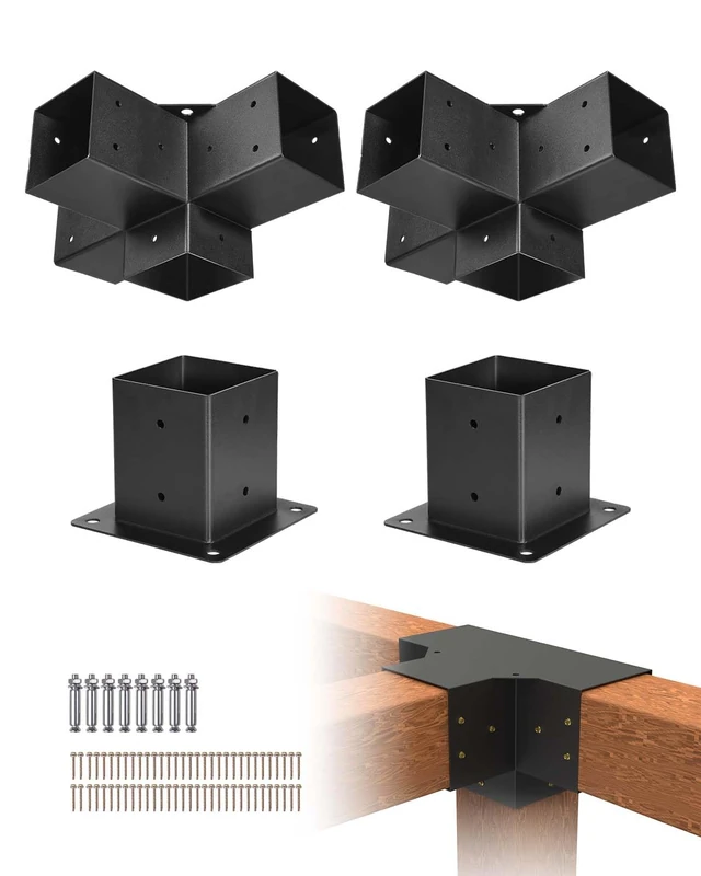 VEVOR Pergola Bracket Kit, 4" x 4" (Inner Size 3.5" x 3.5"), 2 x Heavy Duty 4 Way Corner Brackets, Post Base Kit for Crafts, Easy to Use Wooden Beams - Image 1
