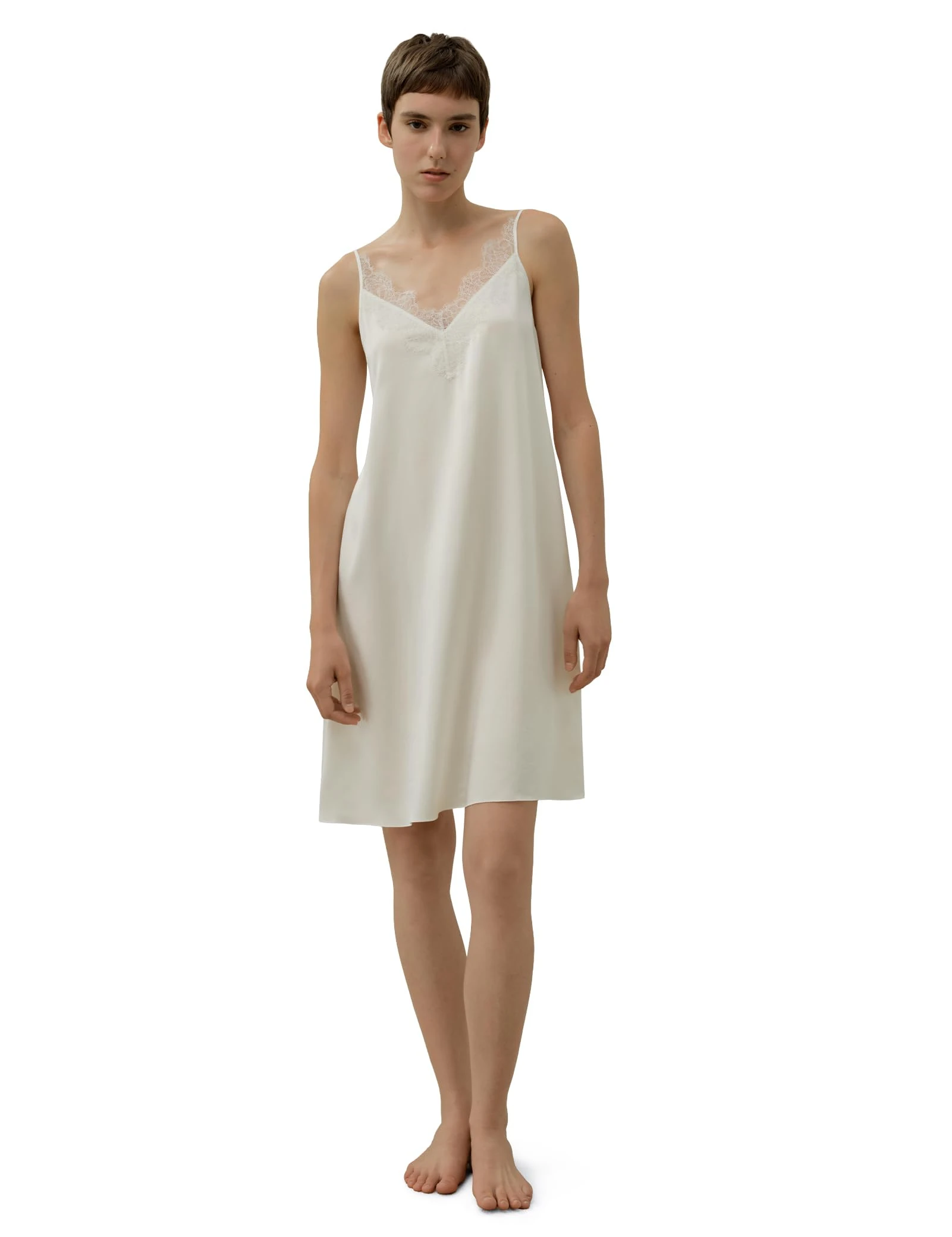 LilySilk Women 100% Washable Silk Nightdress Lace V-neck Cami Silk Nightgown Homewear Nightwear Ladies, Ivory XL