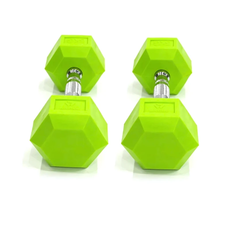 BILDER - Pair of Green Gym Dumbbells 5 kg, Hexagonal Shape and Non-Slip Grip, Gym Weight Set and for Home Training for Toning and Warming, Durable Dumbbell Set Space-Saving