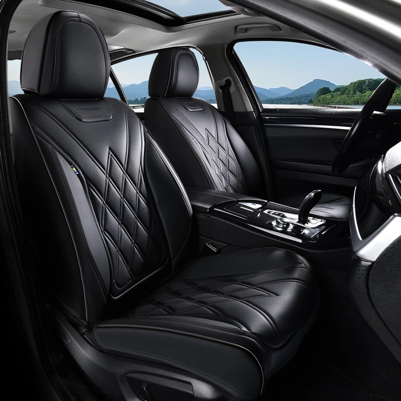 Coverado Car Seat Covers, Front Covers for Cars, Car Seat Cover Front Seats, Automotive Seat Cover, Waterproof, Leather Car Seat Cushion, Universal Interior Seat Protectors for Most Cars Black