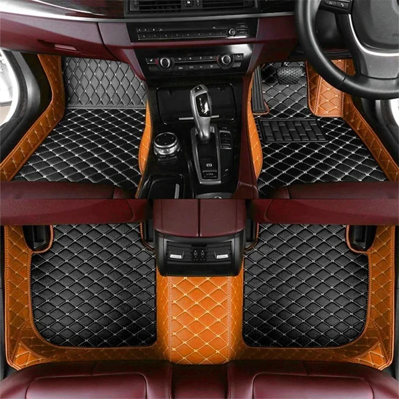 Custom car Floor mats Suitable for 99.99% car Truck SUV,car mats All Weather Personalized,Full Coverage Luxury Car Mats, Anti-Slip Leather Floor mats (Orange Black)