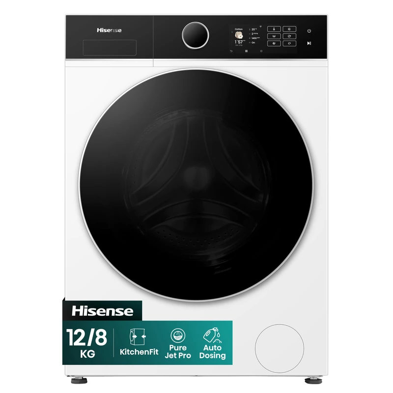 Hisense 5i KitchenFit Series Washer Dryer 12kg/8kg WD5I1245BWR, Auto Dosing, WiFi Connected, Steam Function, 1400rpm, LED Display, White