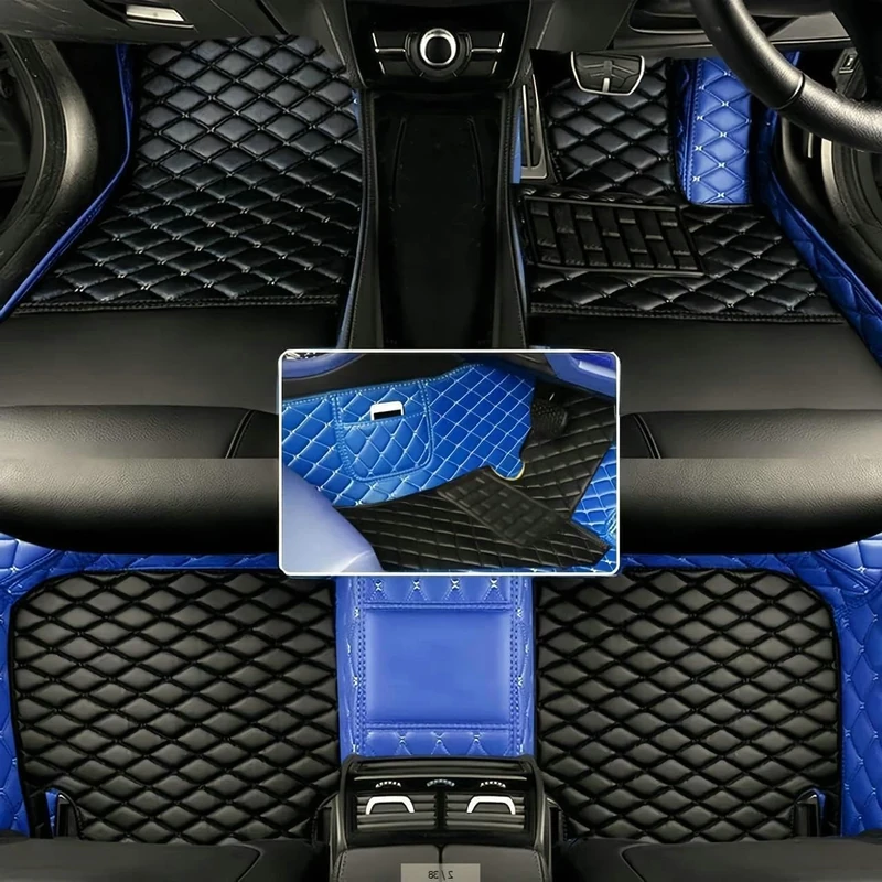 Custom car Floor mats Suitable for 99.99% car Truck SUV,car mats All Weather Personalized,Full Coverage Luxury Car Mats, Anti-Slip Leather Floor mats (Blue Black)