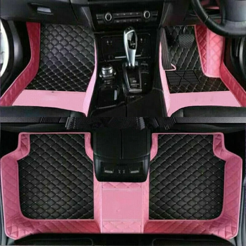 Custom car Floor mats Suitable for 99.99% car Truck SUV,car mats All Weather Personalized,Full Coverage Luxury Car Mats, Anti-Slip Leather Floor mats (Pink Black)