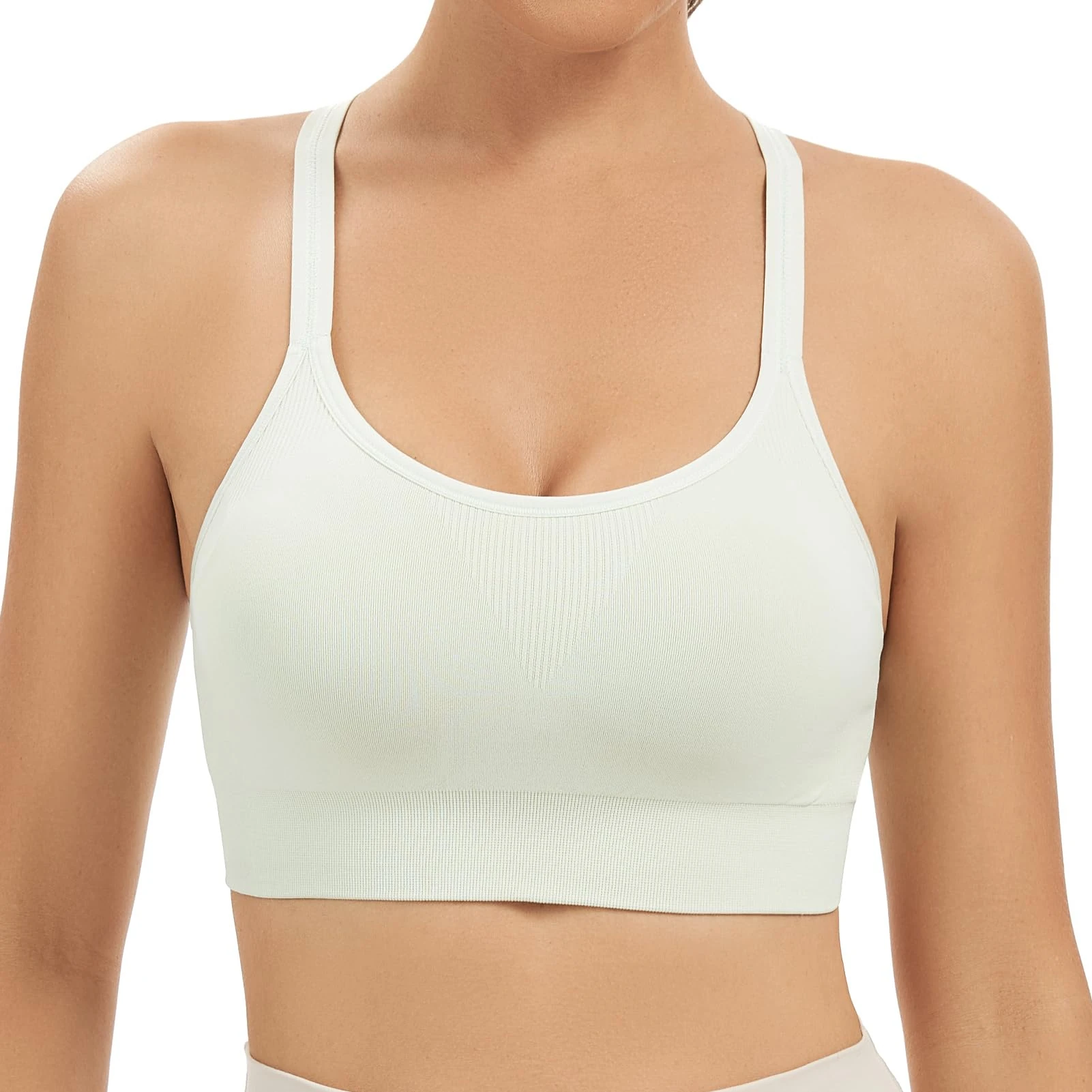 Comfyin Racerback Sports Bras for Women Unpadded Workout Bralette Seamless Yoga Gym Fitness Top,Green,S