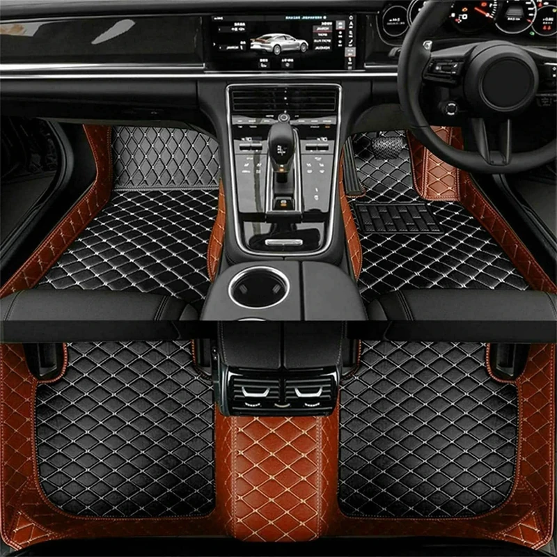 Custom car Floor mats Suitable for 99.99% car Truck SUV,car mats All Weather Personalized,Full Coverage Luxury Car Mats, Anti-Slip Leather Floor mats (Brown Black)