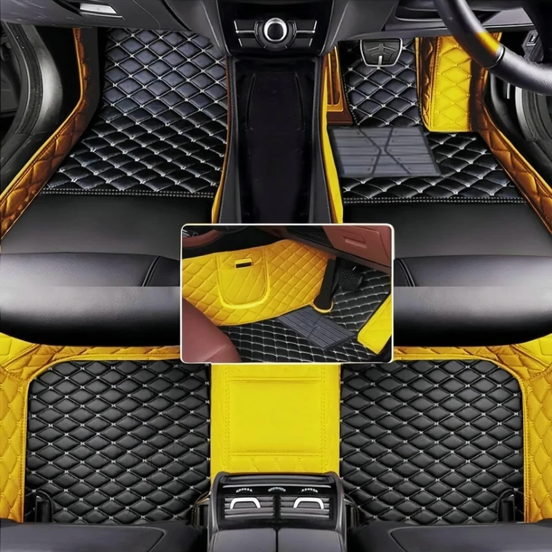 Custom car Floor mats Suitable for 99.99% car Truck SUV,car mats All Weather Personalized,Full Coverage Luxury Car Mats, Anti-Slip Leather Floor mats (Yellws Black)