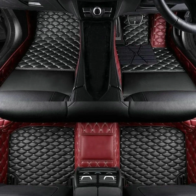 Custom car Floor mats Suitable for 99.99% car Truck SUV,car mats All Weather Personalized,Full Coverage Luxury Car Mats, Anti-Slip Leather Floor mats (Wine Red Black)