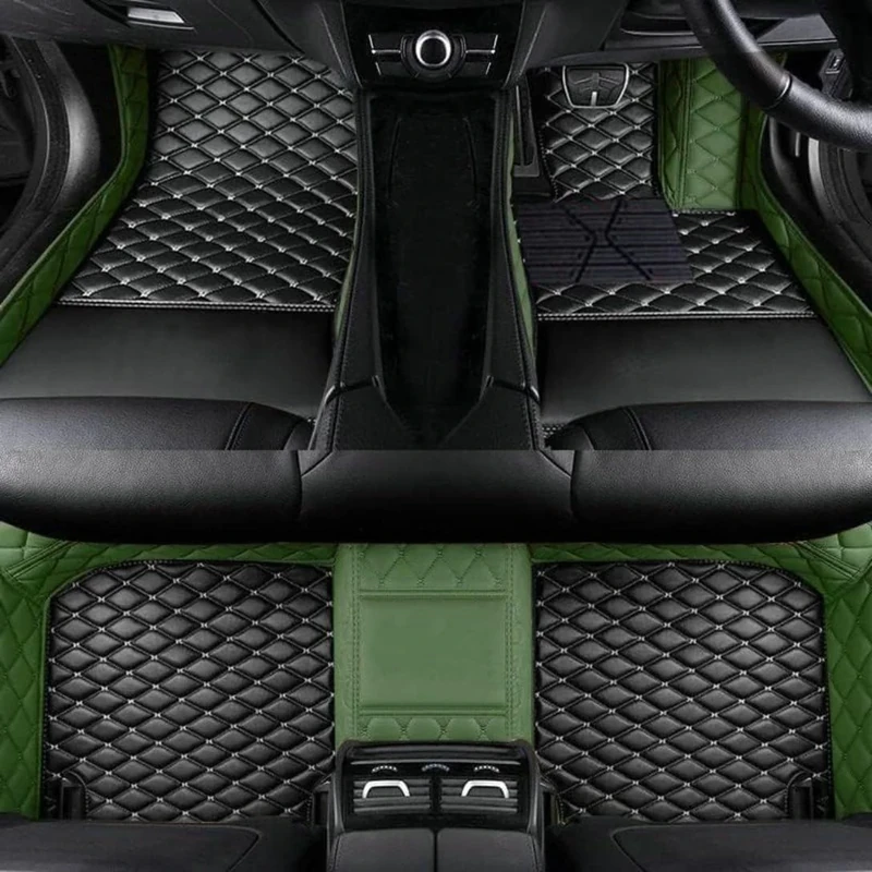 Custom car Floor mats Suitable for 99.99% car Truck SUV,car mats All Weather Personalized,Full Coverage Luxury Car Mats, Anti-Slip Leather Floor mats (Green Black)