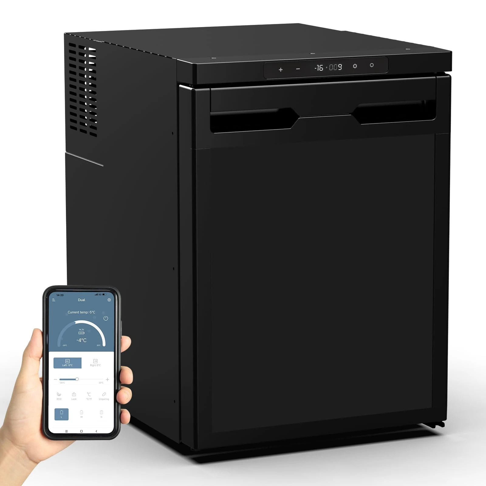 GEARFLOW 50L DC 12V / 24V AC 100V-240V Compressor Fridge Refrigerator Freezer Black Digital Display With Bluetooth APP Control For Campervan Motorhome RV Caravan Boat Travel