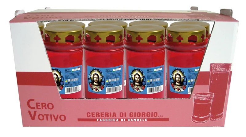 30 Votive Candles Dedicated to The Sacred Heart with Rain Cover – Red – Model P50 – 55 Hours Duration – Cereria Di Giorgio - Image 1