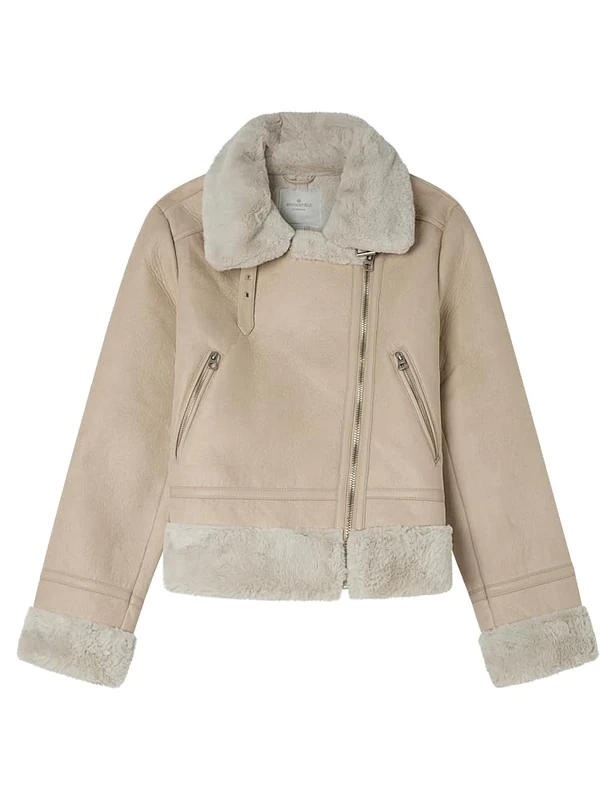 SPRINGFIELD Women's Double Faced Biker Jacket Sport, Beige, 10 - Image 1