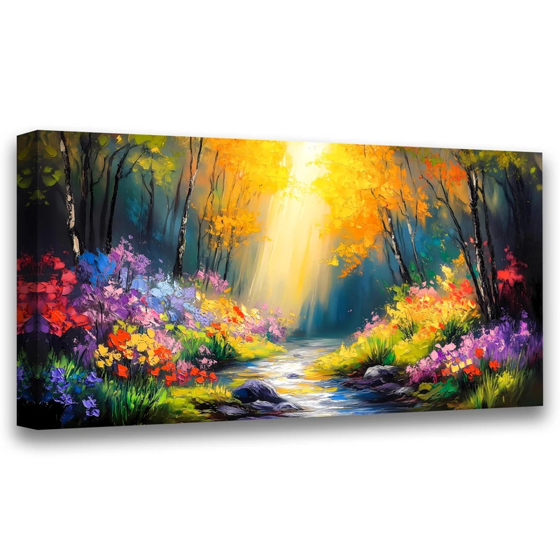 Abstract Wall Art Canvas Print Forest Landscape Painting Bathroom Decorative Paintings Modern Style Living Room Bedroom Office Home Kitchen Decorations Nature Landscape Artwork Wooden Frame 20x40