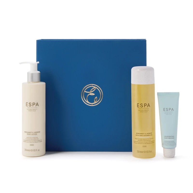 ESPA Bergamot & Jasmine Collection | Luxury Bath & Body Spa Gift Set with Shower Gel, Body Lotion & Exfoliator | Nourishes & Awakens Skin with Pure Essential Oil Aromatherapy