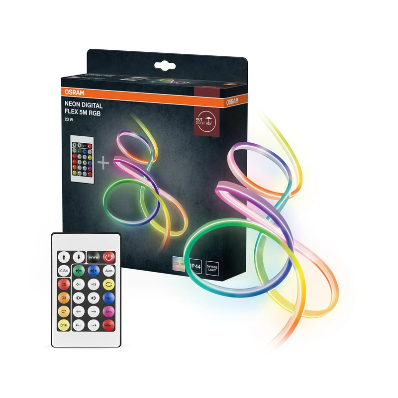OSRAM Neon Digital Flex LED Strips 5 m RGB + RC Silicone IP44 Protection Direct/Indirect Lighting for Garden Balcony
