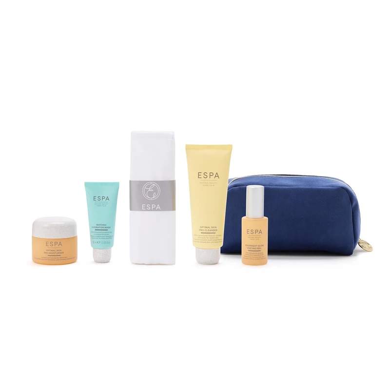 ESPA Radiant Glow Collection | Active Nutrients Spa Skincare Gift Set Worth over £150| 4-Step Routine with Cleanser, Enzyme Peel, Moisturiser & Hydration Mask, Cotton Cleansing Cloth & Cosmetic Bag