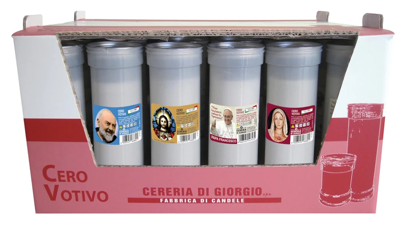30 Votive Candles Dedicated to The Sacred Heart - Model P50 White - Duration 55 Hours Each - Cereria di Giorgio - Spare Pack