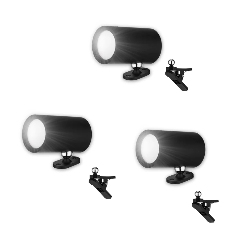 REV LED Wall Light Indoor Economy Set - 3 x Wall Lights with Battery, 120 lm, Dimmable, 360° Rotatable, Wireless Reading Lamp - Ideal for Hallway, Bedroom and Living Room, Black