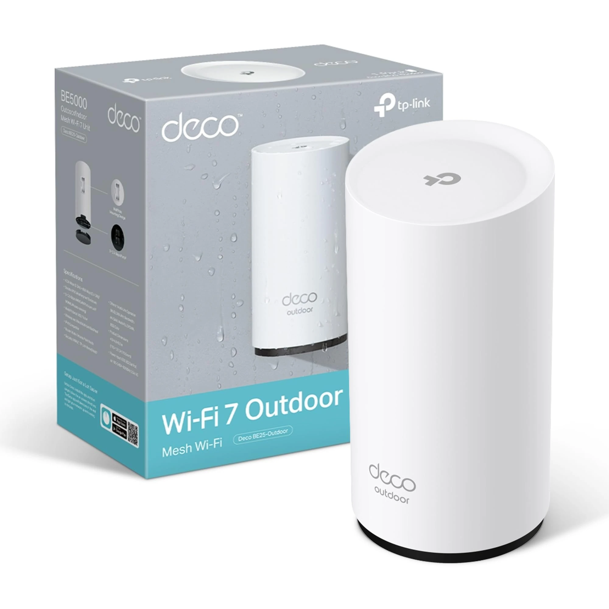 TP-Link Deco BE25-Outdoor BE3600 Outdoor Wifi Extender, Mesh Wifi 7 Router, Weatherproof IP65, PoE/AC Power Supply, AI-Driven, Dual-Band, Compatible with Alexa, Google Assistant, HomeShield
