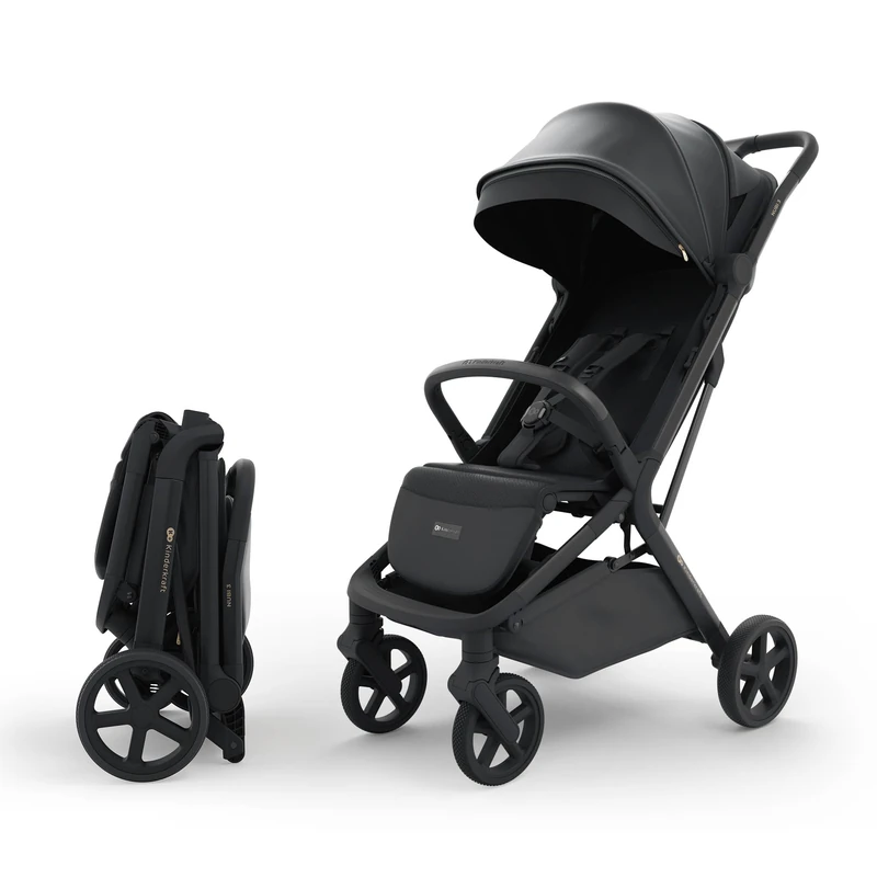 Kinderkraft NUBI 3 Urban Stroller, up to 22 kg, Buggy, Self-Closing, Waterproof Canopy, UPF50+ Filter, Lightweight 8.7 kg, Reclining Position, 5-Point Safety Belts, Black