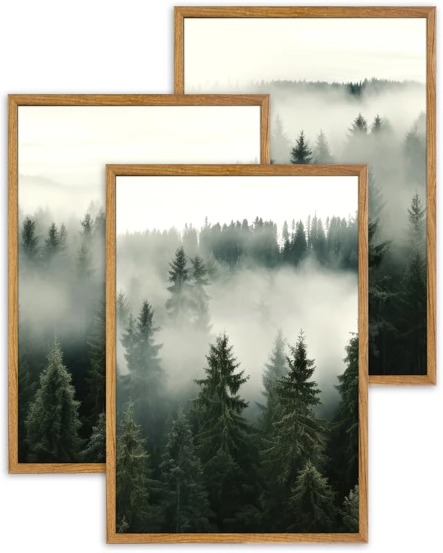 UPWOIGH Foggy Forest Framed Wall Art, 16 x 24 Inch, Set of 3