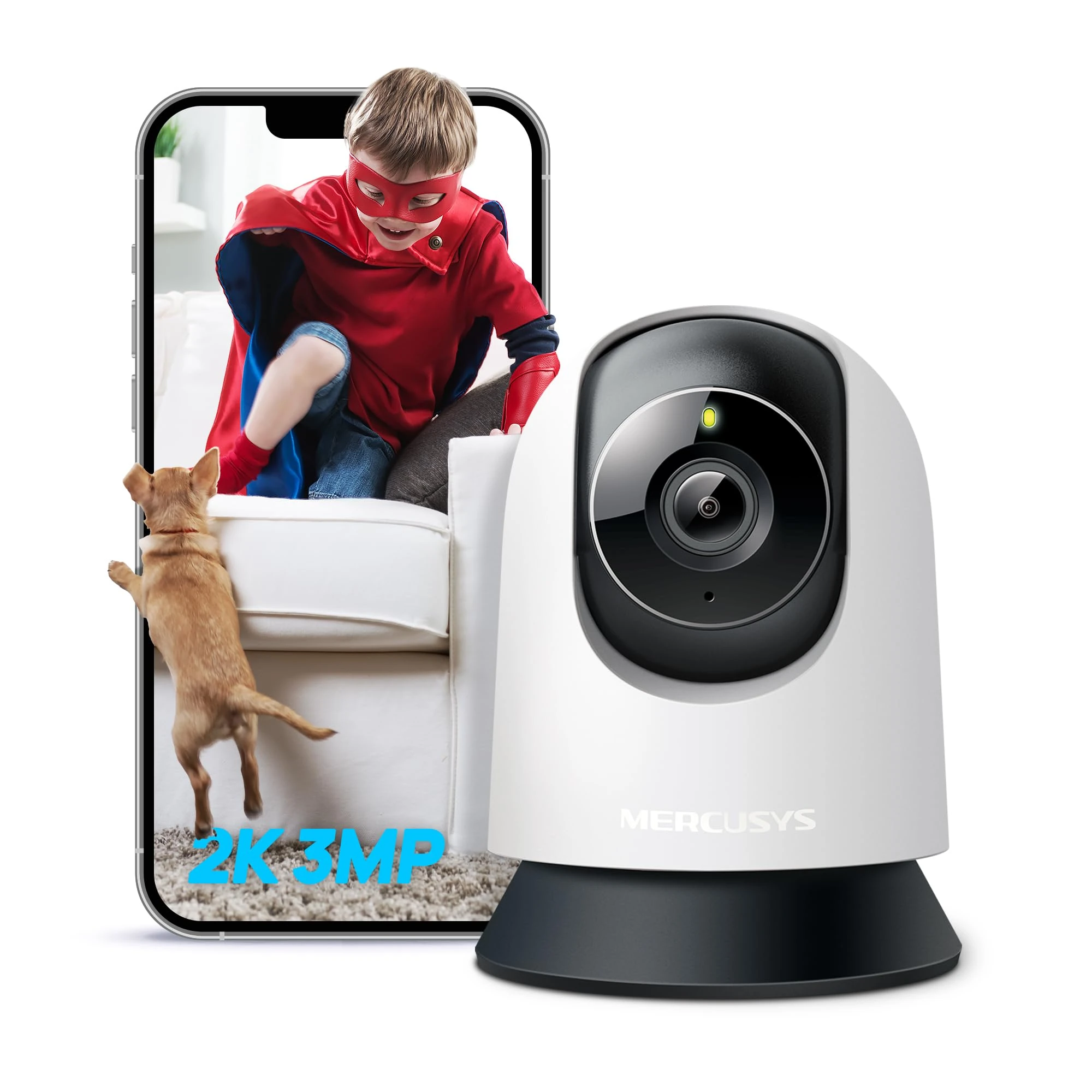 MERCUSYS MC210 Indoor Camera,2K 3MP,TP-Link Security Camera,Pet Camera,Baby Monitor,Smart Detection,Night Vision,Full Coverage,2 Way Audio,APP Control,Google Home/Alexa,No Monthly fee
