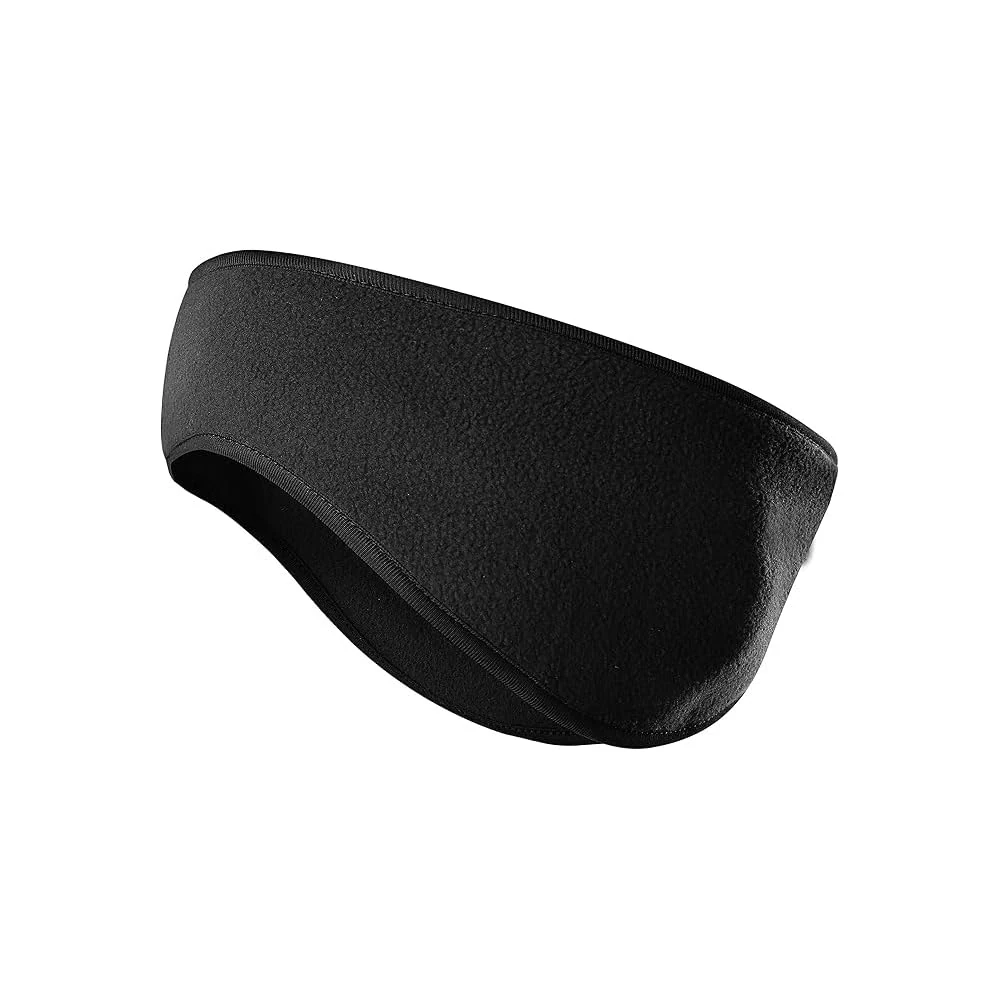 Black Winter Fleece Ear Warmers Headband for Men Women Ski Running Cycling for head Circumference of 18 to 20 Inch