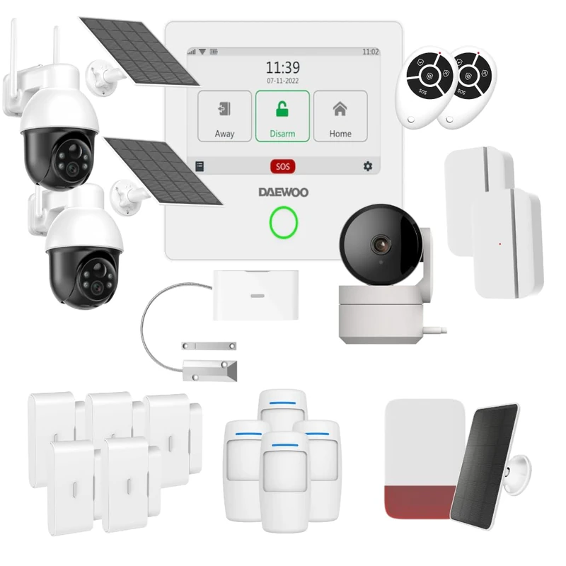 Daewoo AM504 4.3 Inch WiFi/GSM Touch Smart Alarm Pack - Wireless System and No Subscription, Pet Friendly, Detectors Included + Full HD Surveillance Camera, Mobile App Included