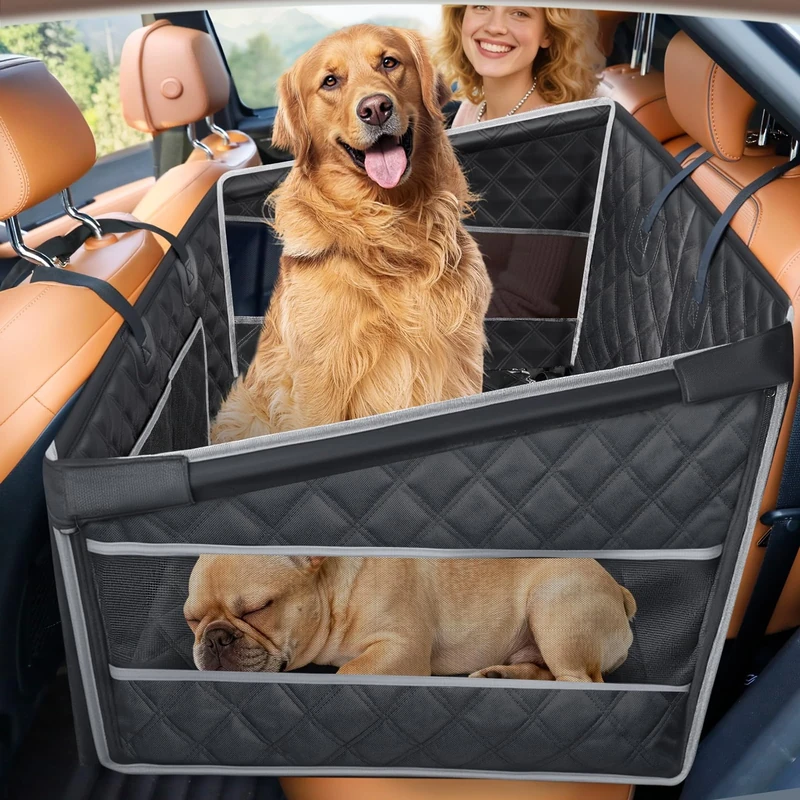 Gimars Upgrade Dog Car Seat for Large Medium Size Dogs, Waterproof Back Seat Extender for Pets Hard Bottom, Half Hammock with Non-Slip Base Mesh Window Storage Pocket, Dog seat for Car/SUV/Trucks (L)