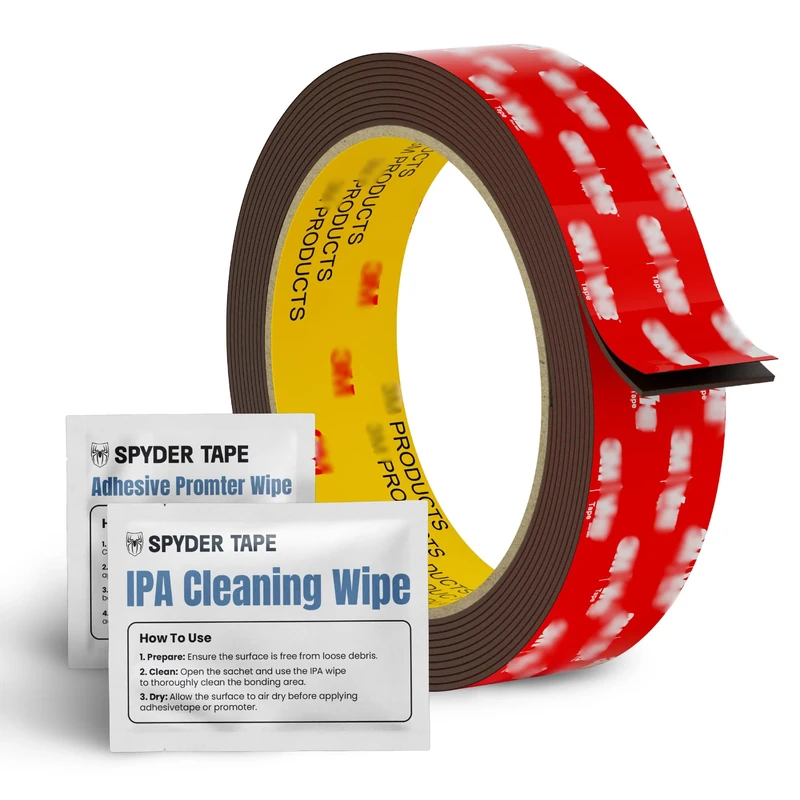 5952 Heavy Duty Double Sided Foam Tape - Industrial Strength Mounting Tape for Metal, Plastic & Painted Surfaces - High Bond Waterproof Acrylic Adhesive 25mm x 3m with IPA & Adhesion Promoter Wipes