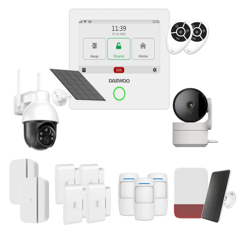 Daewoo AM502 4.3 Inch WiFi/GSM Touch Smart Alarm Pack - Wireless System and No Subscription, Pet Friendly, Detectors Included + Full HD Surveillance Camera, Mobile App Included