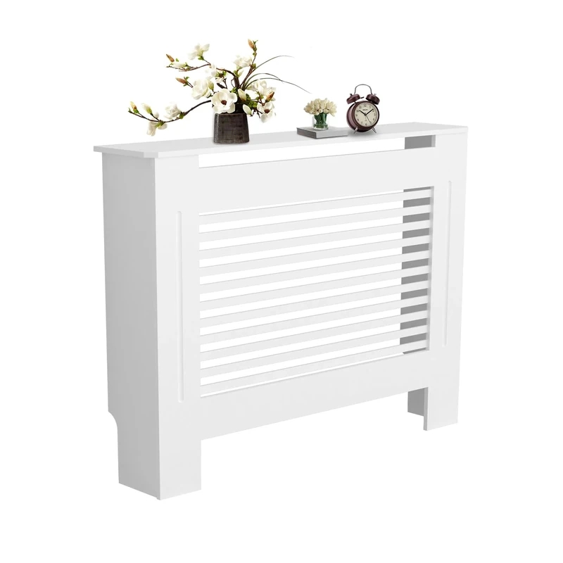 Tall Radiator Cover Wood Cabinet, 101cm External Height Medium Heater Covers Inner 101cm Horizontal Slats - White MDF,Modern Shelf Thicken Decor Shelf for Living Room/Bedroom