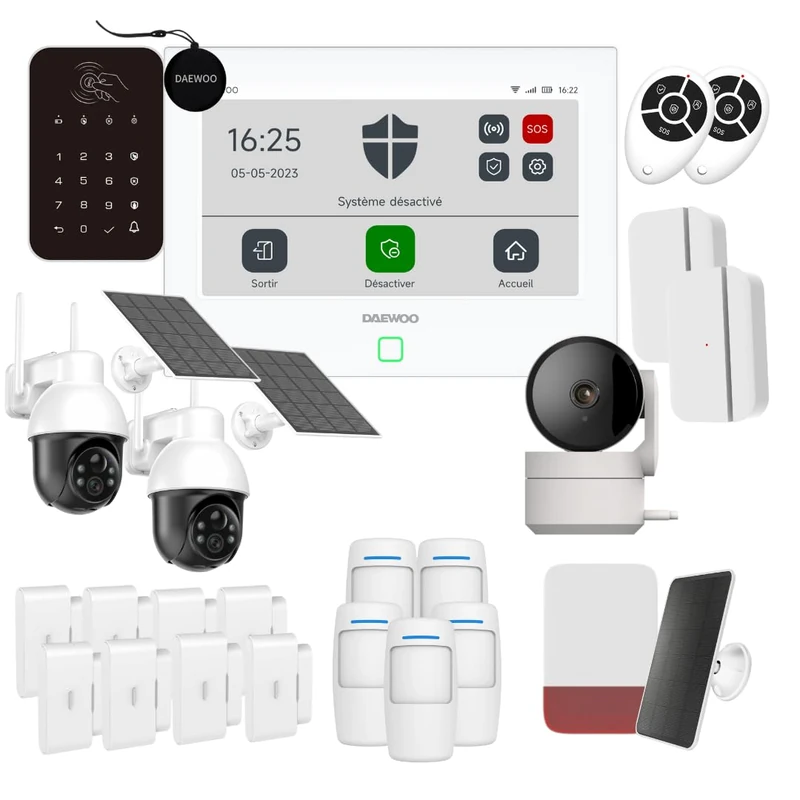 Daewoo AM505L 7 Inch WiFi/GSM Touch Smart Alarm Pack - Wireless System and No Subscription, Pet Friendly, Detectors Included + Full HD Surveillance Camera, Mobile App Included
