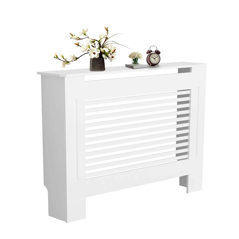 Tall Radiator Cover Wood Cabinet, 92cm External Height Medium Heater Covers Inner 92cm Horizontal Slats - White MDF,Modern Shelf Thicken Decor Shelf for Living Room/Bedroom