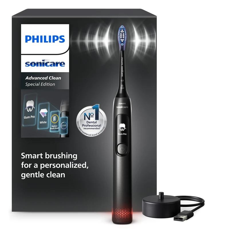 Philips Sonicare AdvancedClean Limited Edition Electric Toothbrush - Smart Screen, Pressure Sensor, Brush Head Replacement, 5 Brushing Modes and SmarTimer, Black, Model HX3792/11