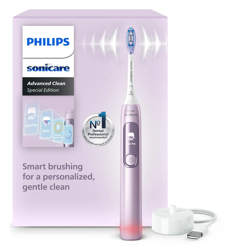 Philips Sonicare AdvancedClean Limited Edition Electric Toothbrush - Smart Screen, Pressure Sensor, Brush Head Replacement, 5 Brushing Modes and SmarTimer, Pink, Model HX3792/12