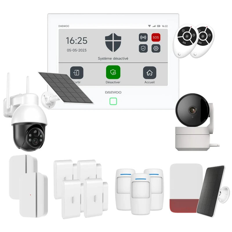 Daewoo AM502L 7 Inch WiFi/GSM Touch Smart Alarm Pack - Wireless System and No Subscription, Pet Friendly, Detectors Included + Full HD Surveillance Camera, Mobile App Included