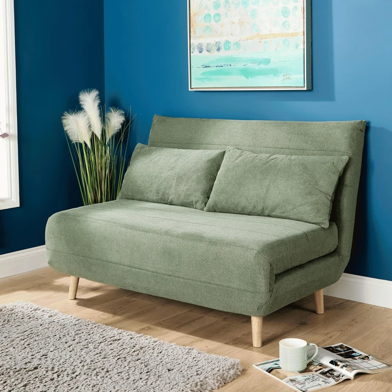 Home Source Double Sofa Bed Green Convertible Fabric Upholstered Sofa Foldable Sofa Bed for Living Room