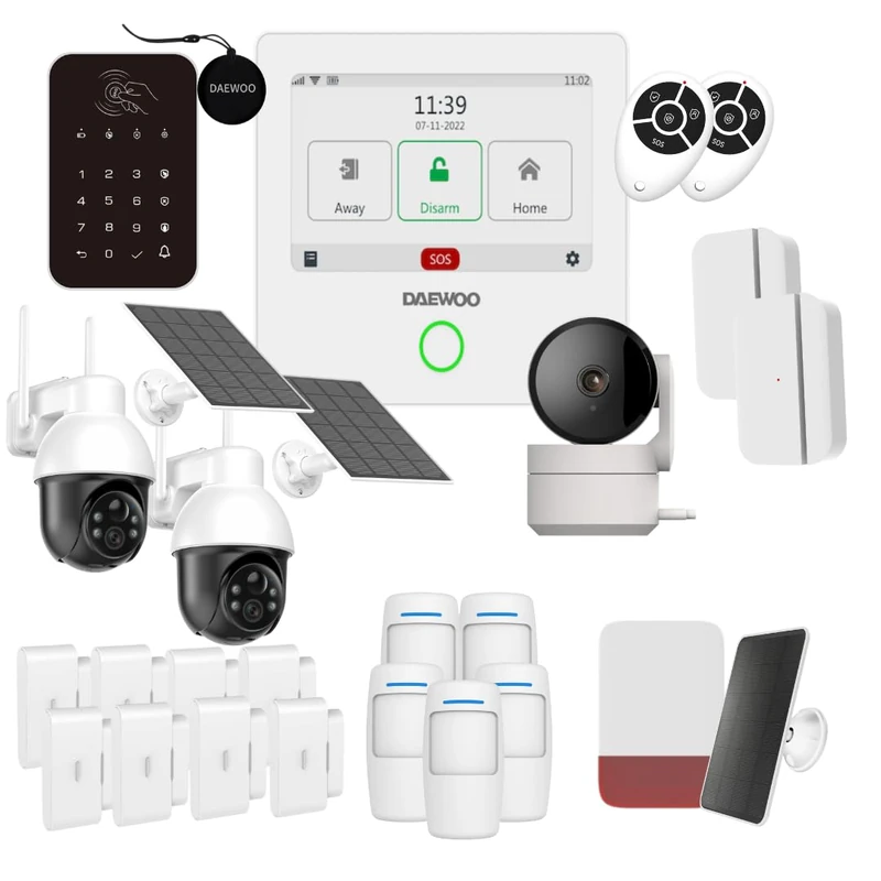 Daewoo AM505 4.3 Inch WiFi/GSM Touch Smart Alarm Pack - Wireless System and No Subscription, Pet Friendly, Detectors Included + Full HD Surveillance Camera, Mobile App Included