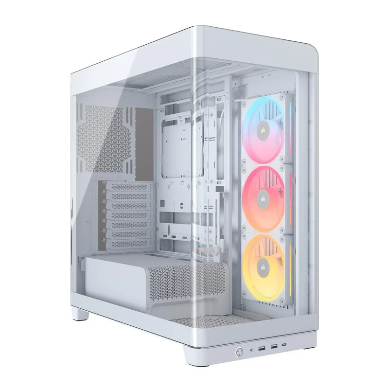 CORSAIR FRAME 4500X LX-R RGB LINK Panoramic Glass Mid-Tower PC Case – InfiniRail Mounting System, Fits Dual 360mm Radiators, GPU Anti-Sag, 3x LX120R RGB LINK Fans Included – White