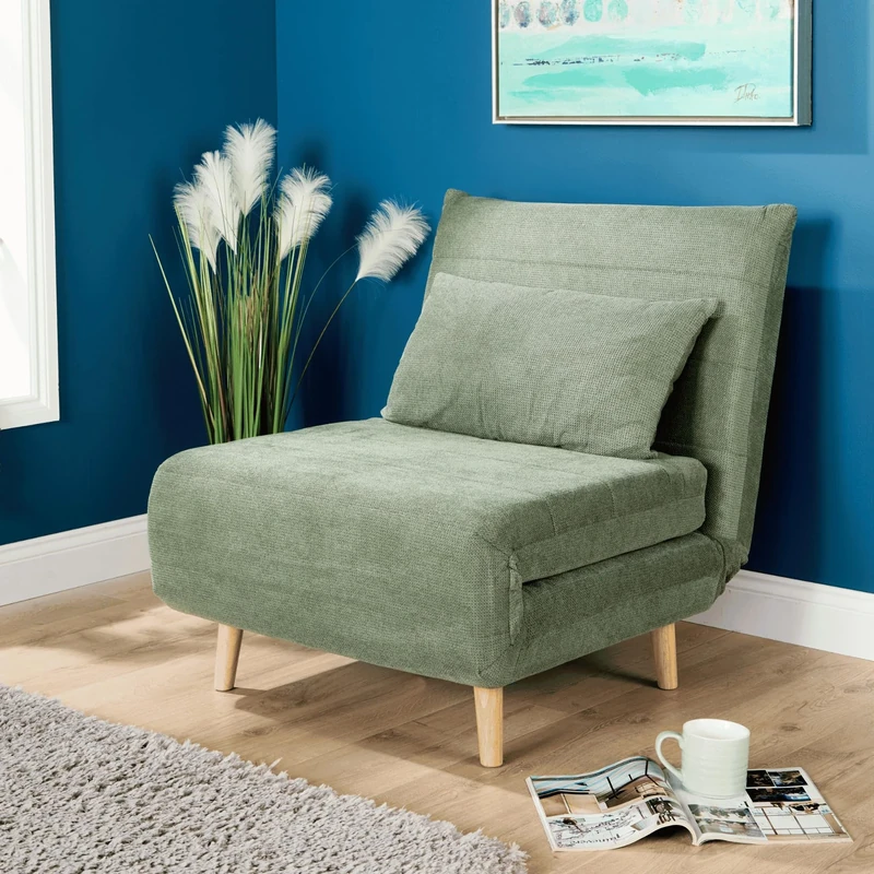Home Source Single Sofa Bed Green Convertible Fabric Upholstered Sofa Foldable Sofa Bed for Living Room
