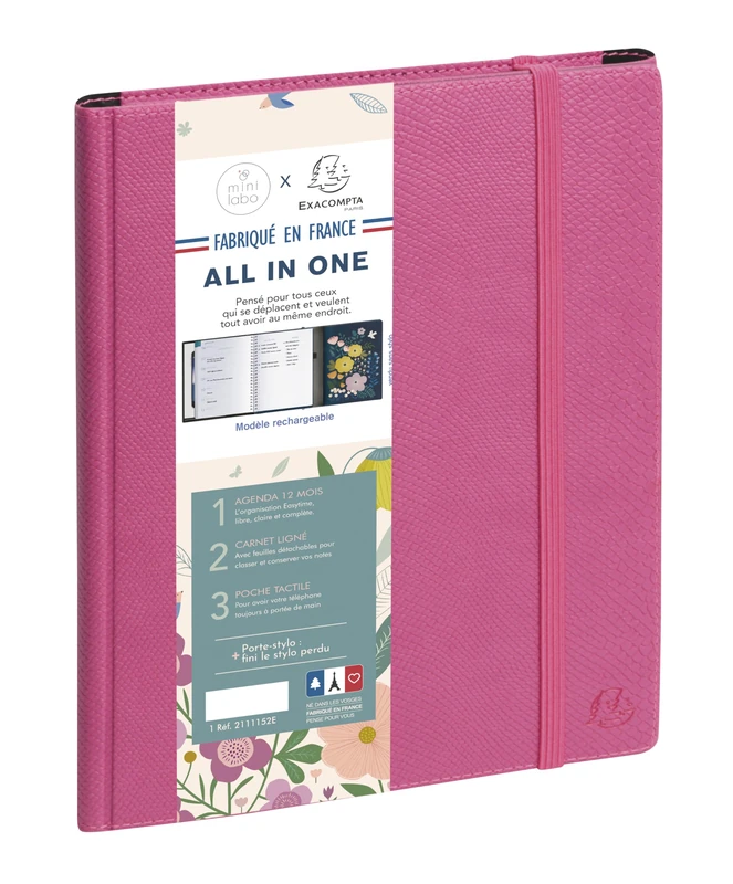 Exacompta 21111528E Desk Diary All in One EasyTime 21S Spiral Mini Lab 15 x 21 cm Week to View January to December 2026 – Pink