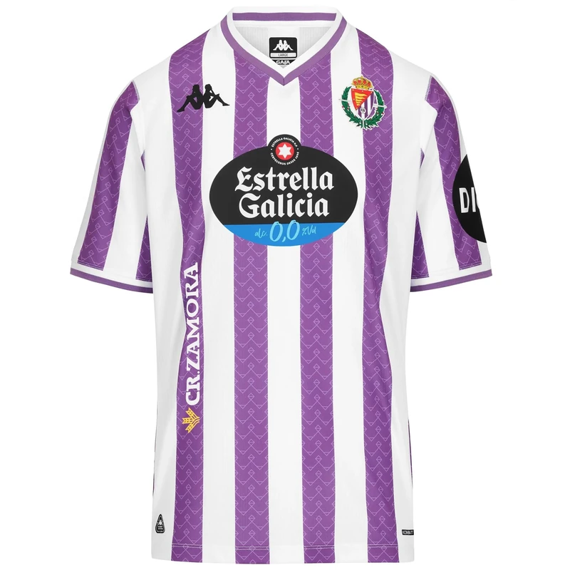 Kappa Real Valladolid 2025/2026 White/Violet SPONSOR2 Official T-Shirt | Hydro-Way Protection Technology, Recycled Fabrics and Thermal Fusion Logos | 5XL