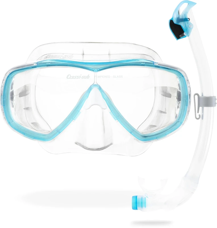 CRESSI Estrella + Seal Dry Combo Clear/Aquamarine - Adult Combo Set Estrella Mask and Innovative Seal Dry Snorkel, perfect for Diving Snorkelling, Transparent/Aquamarine, One Size