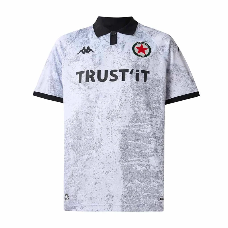 Kappa Red Star 2025/2026 White/Black Sponsor Official T-Shirt | Hydro-Way Protection Technology, Recycled Fabrics and Thermal Fusion Logos | XL