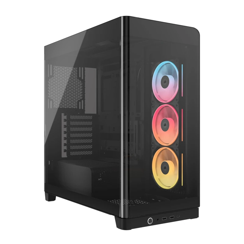 CORSAIR FRAME 4500X LX-R RGB LINK Panoramic Glass Mid-Tower PC Case – InfiniRail Mounting System, Fits Dual 360mm Radiators, GPU Anti-Sag, 3x LX120R RGB LINK Fans Included – Black