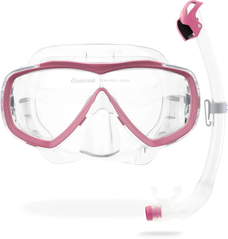 CRESSI Estrella + Seal Dry Combo Clear/Pink - Adult Combo Set Estrella Mask and Innovative Seal Dry Snorkel, perfect for Diving Snorkelling, Transparent/Pink, One Size