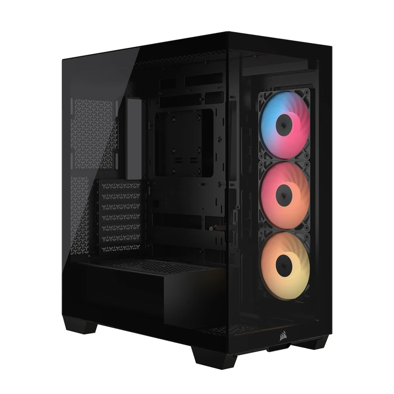 CORSAIR 3500X RS-R ARGB Mid-Tower PC Case – 3x Pre-Installed RS120-R ARGB Fans, GPU Anti-Sag Arm, Fits up to 10x 120mm Fans, Reverse Connection Motherboard Compatible – Black